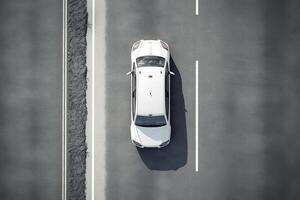 ai generativ Antenne Aussicht von ein Auto auf das Straße foto