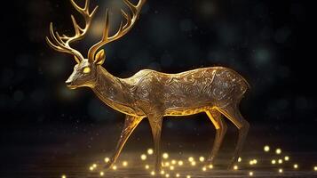 Rentier im Weihnachten - - golden Rentier im Nacht, ai generativ foto