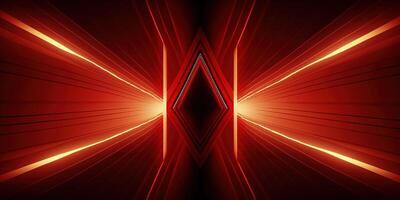 symmetrisch rot Neon- Licht abstrakt Hintergrund mit Linien und Formen. ai generiert foto