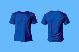 Foto realistisch männlich Blau T-Shirts mit Kopieren Raum, Vorderseite und zurück Sicht. ai generiert