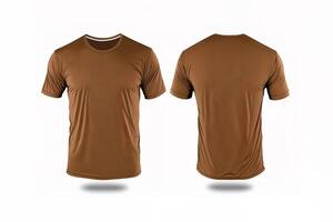 Foto realistisch männlich braun T-Shirts mit Kopieren Raum, Vorderseite und zurück Sicht. ai generiert