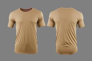 Foto realistisch männlich Beige T-Shirts mit Kopieren Raum, Vorderseite und zurück Sicht. ai generiert