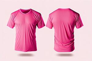 Foto realistisch männlich Rosa T-Shirts mit Kopieren Raum, Vorderseite und zurück Sicht. ai generiert