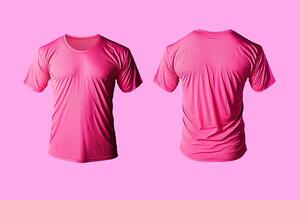 Foto realistisch männlich Rosa T-Shirts mit Kopieren Raum, Vorderseite und zurück Sicht. ai generiert