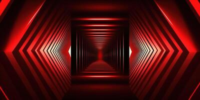 symmetrisch rot Neon- Licht abstrakt Hintergrund mit Linien und Formen. ai generiert foto