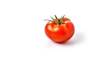 frisch ganze rot Tomate isoliert auf Weiß Hintergrund mit Kopieren Raum. ai generiert foto