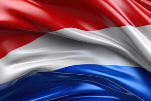 Rot, Weiß und Blau Hintergrund, winken das National Flagge von Niederlande, winkte ein höchst detailliert Nahansicht. ai generiert foto