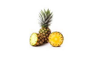 frisch reif ganze und geschnitten Ananas isoliert auf Weiß Hintergrund. ai generiert foto