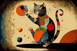 Katze entworfen im das Stil von kandinsky und das Bauhaus Kunst Bewegung Illustration generativ ai foto