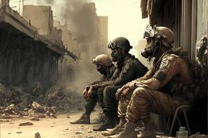 Soldat Krieg im Ukraine Explosionen auf Hintergrund Illustration generativ ai foto