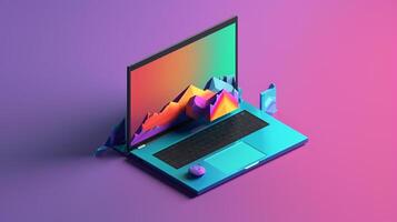 Spielen Laptop im Trend Farbe Palette mit generativ ai foto