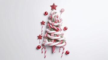 Weihnachten Baum dekoriert Süßigkeiten Stöcke. generativ ai. foto