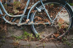 alt verwittert Fahrrad im das Stadt foto