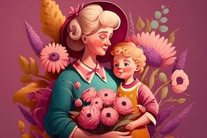 Illustration von Mutter Tag umarmen ihr Kind generiert ai foto