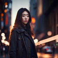 schön asiatisch Frau beim das Straße, generativ Kunst durch ai foto