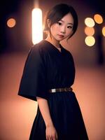 schön Teenager asiatisch Frau beim Nacht, generativ Kunst durch ai foto