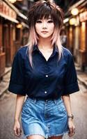 frech jung asiatisch Frau mit Trend Mode Stil , generativ ai foto