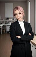 asiatisch Frau Forscher Wissenschaftler tragen Labor Mantel, generativ ai foto