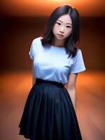 schön Teenager asiatisch Frau beim Nacht, generativ Kunst durch ai foto