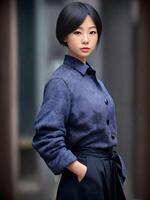 Porträt von schön asiatisch Frau tragen Polizei Outfit, generativ ai foto