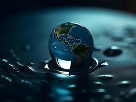 Wasser fallen mit Erde, Konzept Welt Umgebung Tag Hintergrund, ai generiert foto