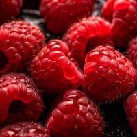 frisch rot Himbeeren Füllung voll Rahmen wenig Wassertropfen Fachmann Fotografie ai generiert foto