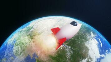 3d machen Rakete Jet fliegen in Galaxis Raum Star Feld und Erde Planet 3d Illustration Hintergrund foto