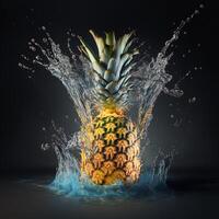 frisch Ananas Obst mit Wasser Spritzen auf Illustration Hintergrund ai generiert foto