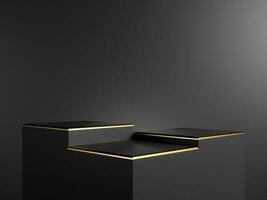 minimalistisch schwarz Gold Podium Stand mit Gradient dunkel grau Hintergrund foto