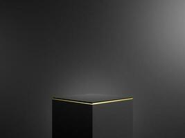 minimalistisch schwarz Gold Podium Stand mit Gradient dunkel grau Hintergrund foto