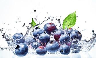 ai generativ. frisch Blaubeeren mit Wasser Spritzen foto