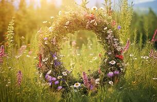 ai generativ. Tag von Sommer- Sonnenwende, Tagundnachtgleiche Konzept. foto