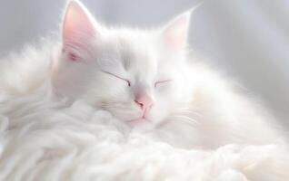 ai generativ. süß wenig Weiß Kätzchen Schlafen foto
