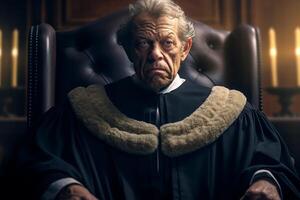 ein Alten Richter Übergabe Nieder ein auftrumpfen Urteil im das Gerichtssaal. generativ ai foto