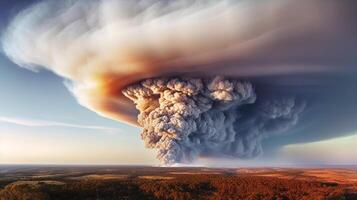 dramatisch Landschaft mit schwer Feuer und Züge von Rauch im Western Australien, Buschfeuer. generativ ai foto