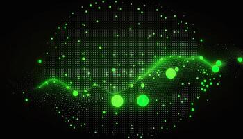 abstrakt Hintergrund von in Verbindung gebracht Grün Punkte oder Punkte, Cyber Partikel Wellen. groß Daten Strom. generativ ai. foto