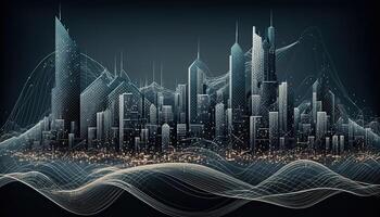 futuristisch Clever Städte, abstrakt Punkte, Gradient Linien, und ästhetisch alle Arbeit zusammen. Komplex Welle Linien mit das Idee von ein enorm Daten Verknüpfung. generativ ai. foto