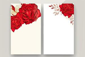Aquarell Rose Blume und Blätter dekorativ Vertikale Hintergrund oder Karte Attrappe, Lehrmodell, Simulation. generativ ai Illustration. foto