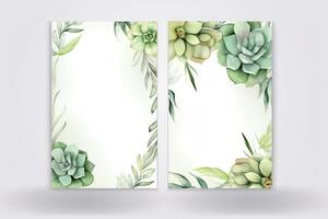 Aquarell botanisch Komposition Vertikale Hintergrund oder Karte Design mit saftig Blumen, Blätter. generativ ai Illustration. foto