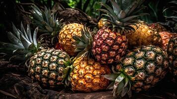 ein fesselnd fotografieren Das Highlights einzigartig Hintergrund von frisch Ananas, erstellt durch generativ ai Technologie. foto