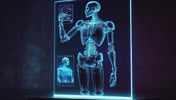 Humanoid Roboter Analysieren Hologramm Anzeige, Digital Kunst Stil. generativ ai. foto