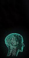 künstlich Intelligenz im Humanoid Kopf mit neural Netzwerk, Digital Gehirn Lernen wird bearbeitet groß Daten. Gesicht von Cyber Geist. generativ ai Technologie und Raum zum Ihre Botschaft. foto