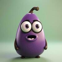 pixar Stil Aubergine 3d Charakter auf glänzend Pastell- Grün Hintergrund. generativ ai. foto