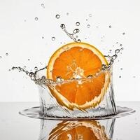 saftig frisch Orange Scheibe schwebend im das Wasser, generativ ai Technologie. foto