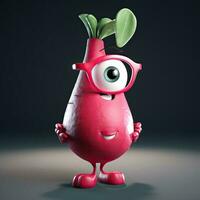 pixar Stil Stichwort Rote Beete 3d Charakter tragen Brille im Stehen Pose auf grau Hintergrund. foto