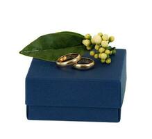 Blau Box mit Hochzeit Ringe. foto