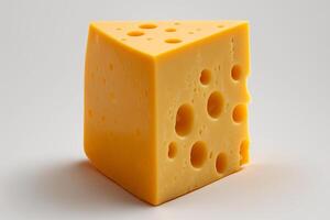 köstlich Stück von Cheddar Käse ohne Verpackung auf Weiß Hintergrund. emmental Käse Keil. schweizerisch, Italienisch Molkerei frisch organisch Produkt. zum Käse Festival Essen oder Welt Käse Tag durch ai generiert foto