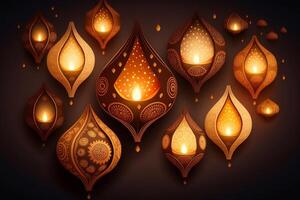 glücklich Diwali oder Deepavali traditionell indisch Festival mit Lampe oder Himmel Laterne. indisch Hindu Festival von Licht mit Lampe oder Licht. Nacht Himmel schwebend Laternen während Diwali Feier durch ai generiert foto
