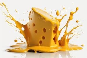 ein köstlich schmelzen Käse Spritzen im ein realistisch Stil. heiß Käse oder Cheddar Spritzen. lecker Käse Flüssigkeit Spritzen. Käse Soße Krone Spritzen. zum Italienisch Essen, Welt Käse Tag, Dessert durch ai generiert foto