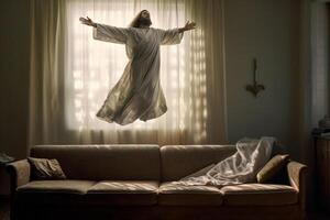 Aufstieg Tag von Jesus Christus oder Auferstehung Tag von Sohn von Gott. gut Freitag. Aufstieg Tag Konzept im Leben Zimmer durch ai generiert foto